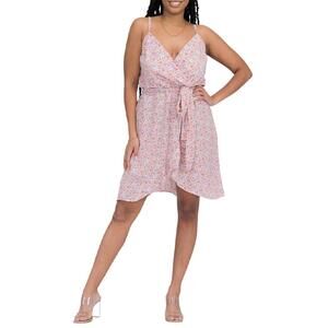 NEW BLUE LEOPARD floral-print surplice jersey mini dress in pink